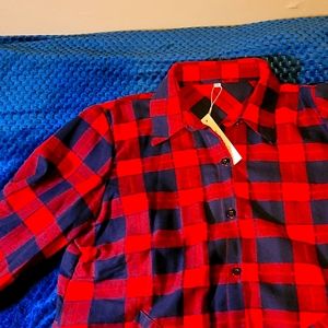 Red and black plaid shirt dress